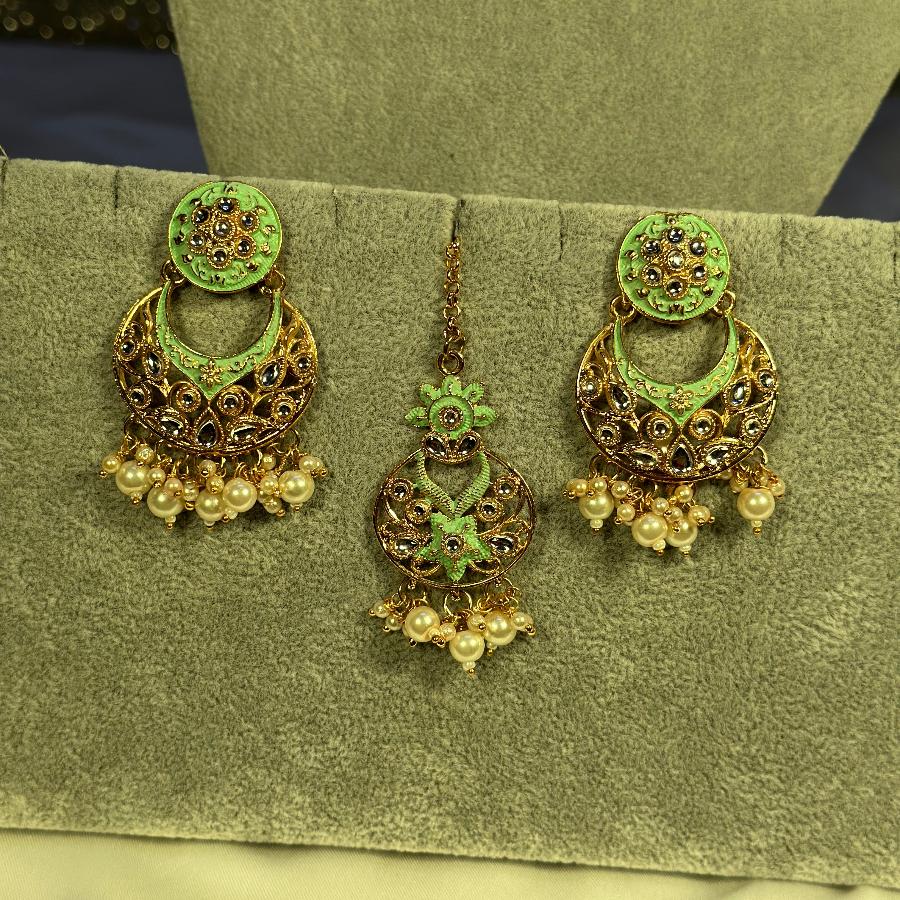 Kundan Choker Necklace Pearl Mint Green Set