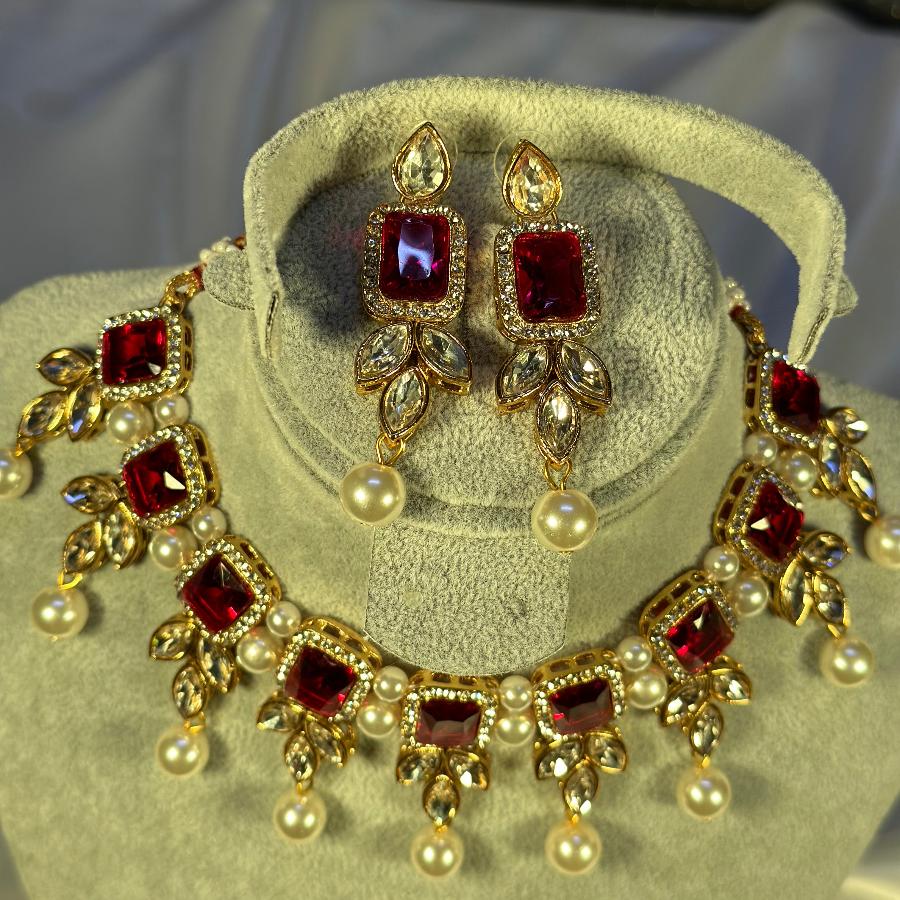 Kundan Necklace Red Set