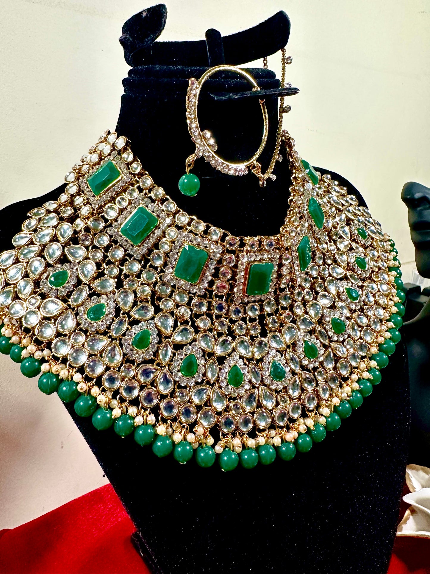 Pure Kundan Bridal Jewelry Whole Set in Green
