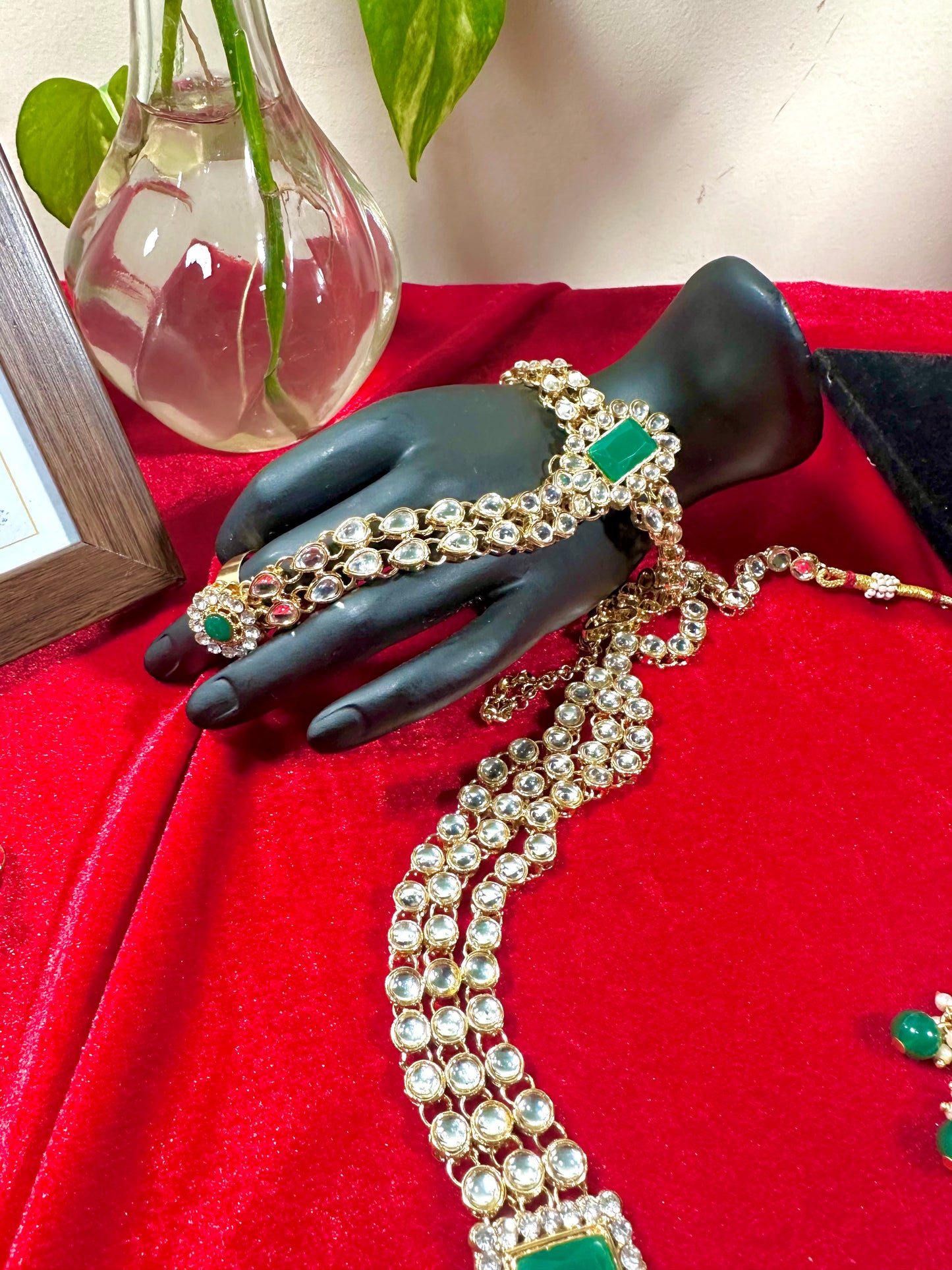 Pure Kundan Bridal Jewelry Whole Set in Green