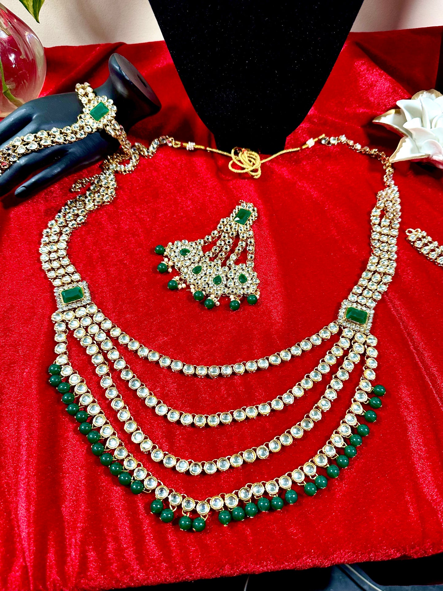 Pure Kundan Bridal Jewelry Whole Set in Green