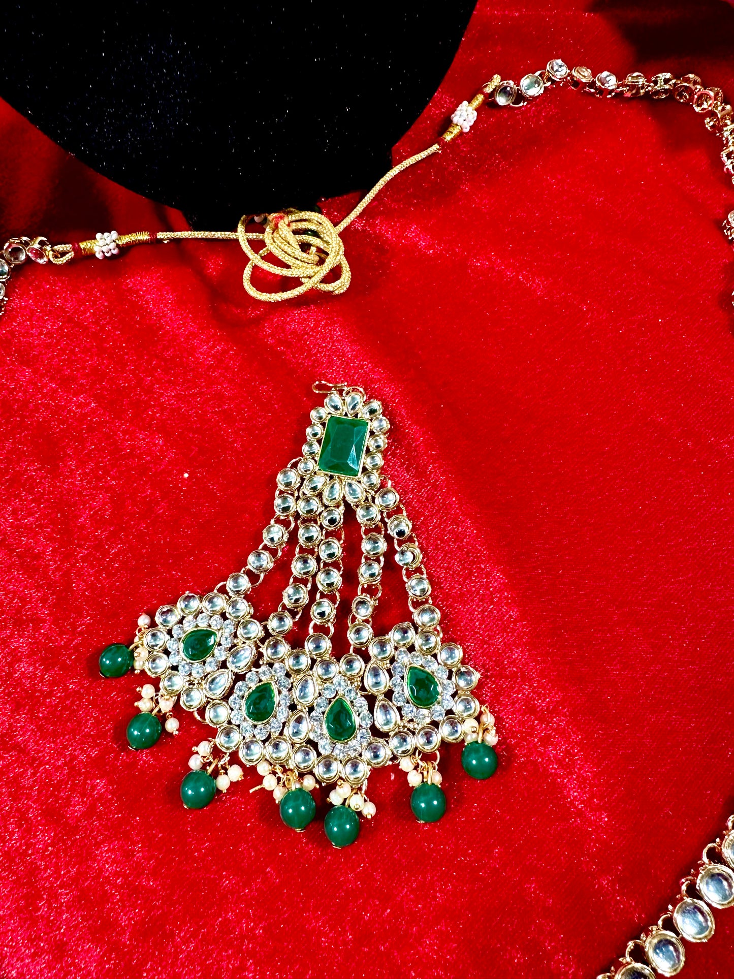 Pure Kundan Bridal Jewelry Whole Set in Green