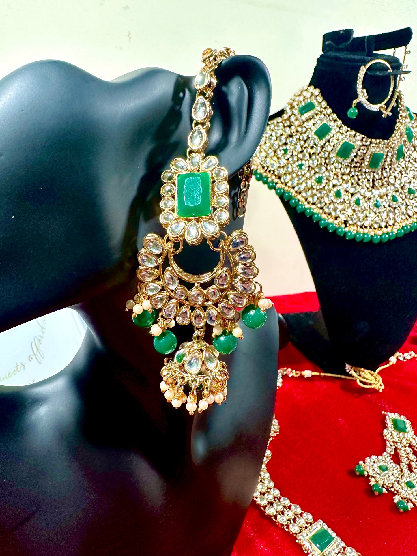 Pure Kundan Bridal Jewelry Whole Set in Green