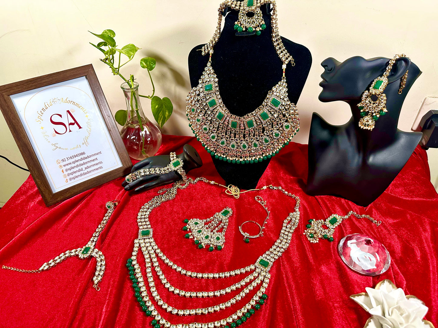 Pure Kundan Bridal Jewelry Whole Set in Green