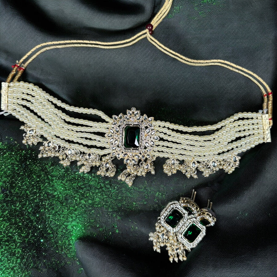 Pearl Raani Green Necklace set