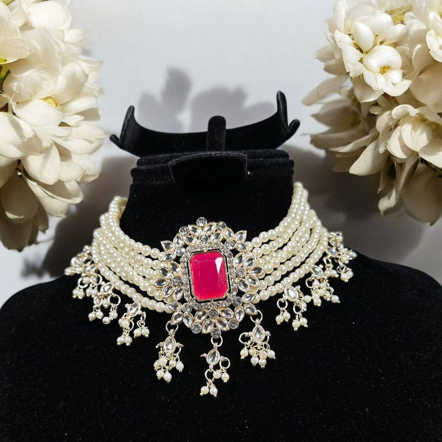 Pearl Raani Red Necklace set