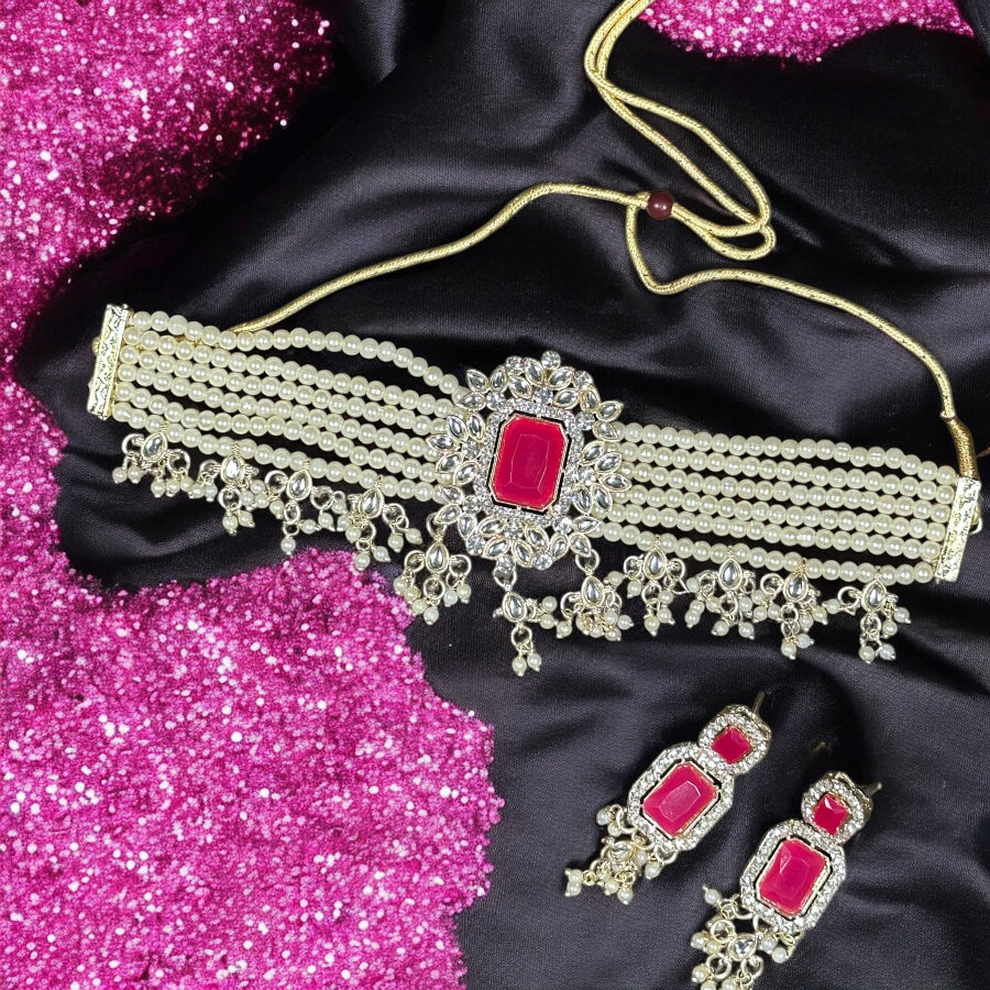 Pearl Raani Red Necklace set