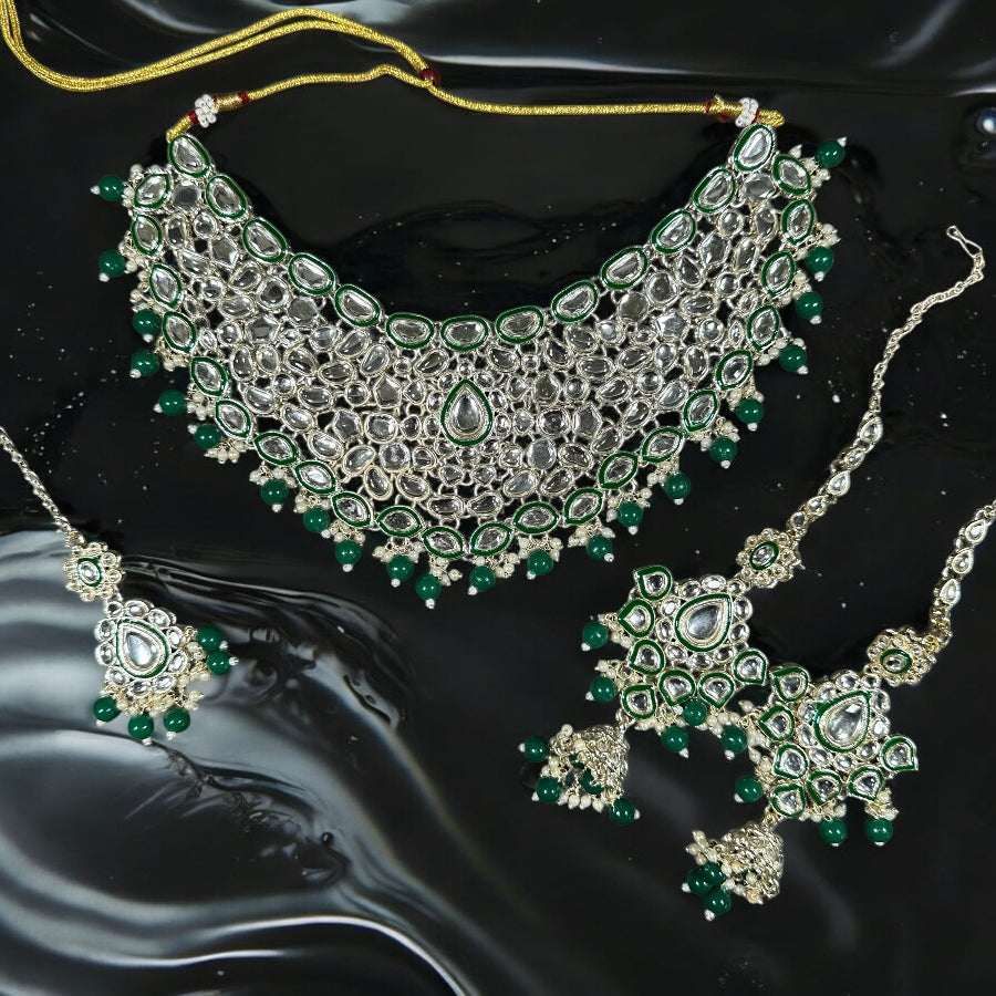 Green Polki Kundan Bridal set