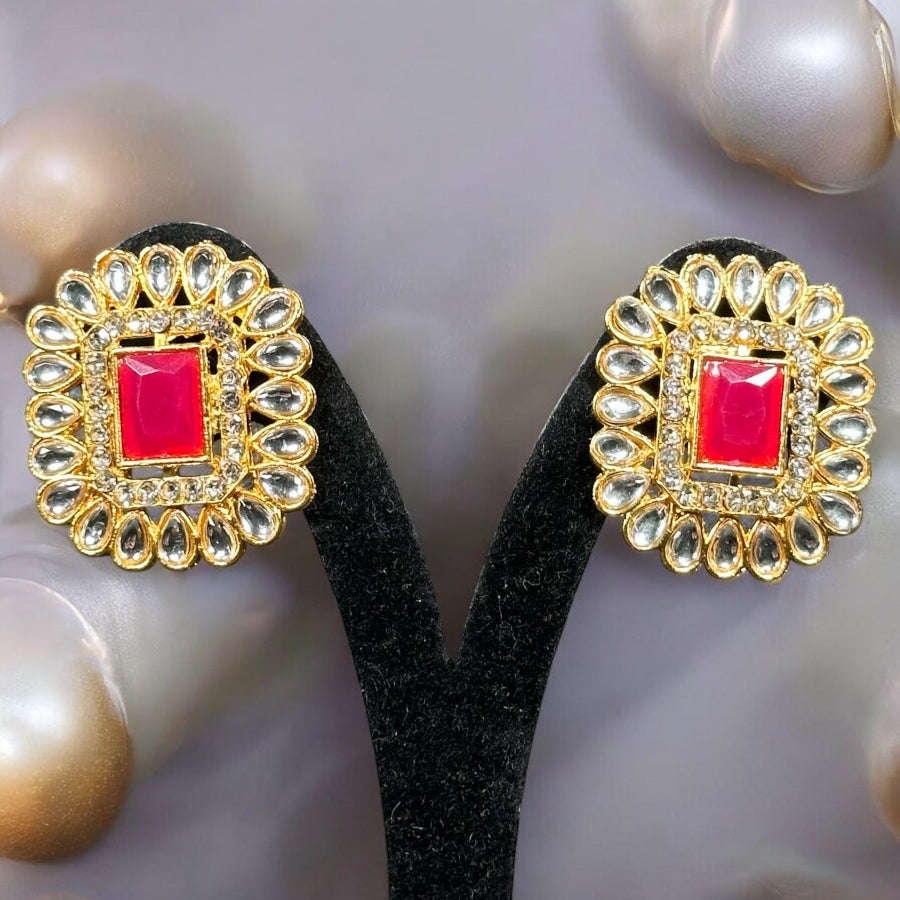 White pearl Red Choker necklace with earrings