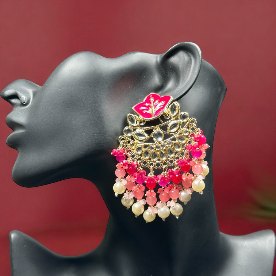 Pink Teardrop Chandelier Jhumka