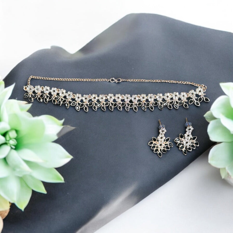 Rose gold Black necklace set
