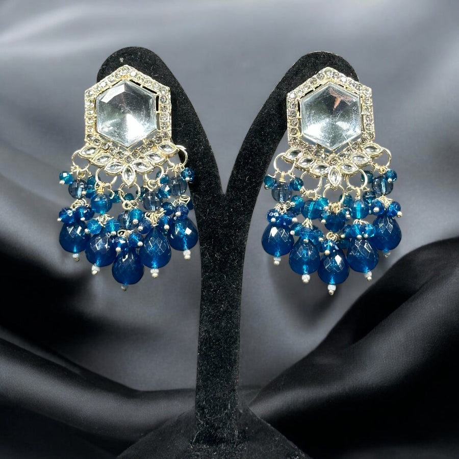 Blue Beads Kundan Earrings