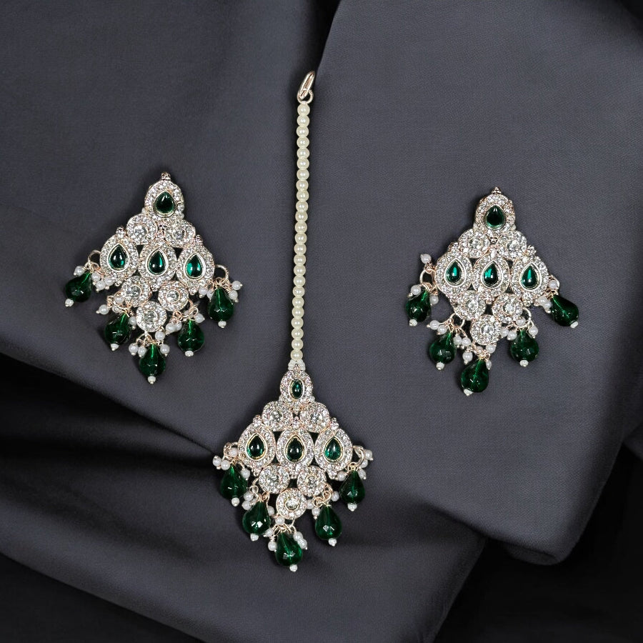 Green Earrings with Maangtika