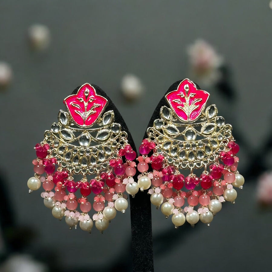 Pink Teardrop Chandelier Jhumka