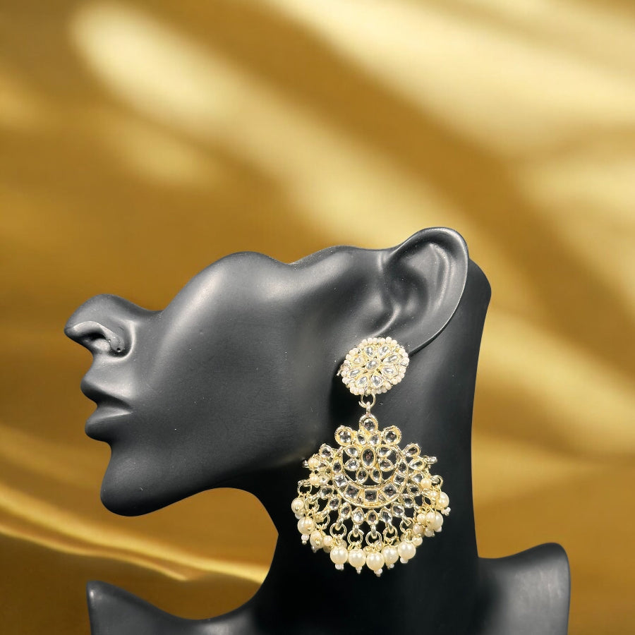 gold and white earrings set