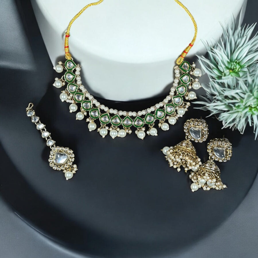 Polki Kundan Pearl Necklace Set