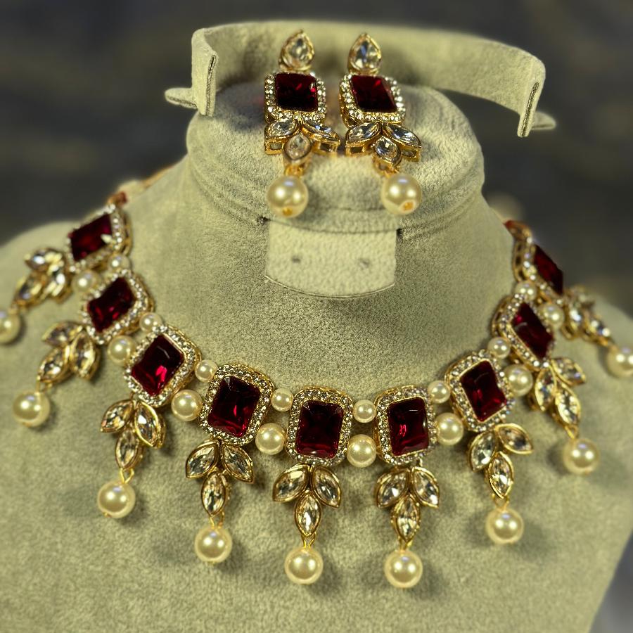Kundan Necklace Maroon Set