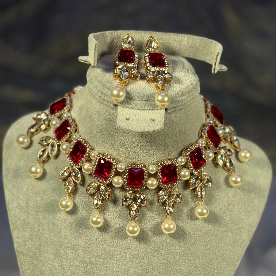 Kundan Necklace Red Set