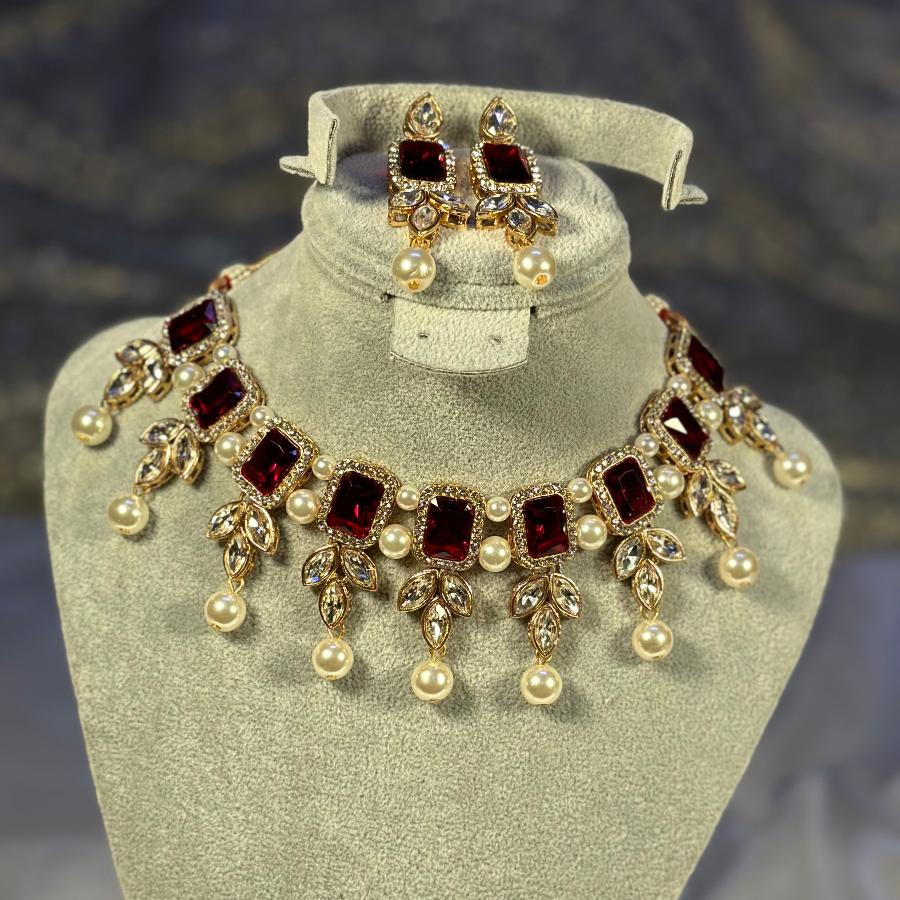Kundan Necklace Maroon Set
