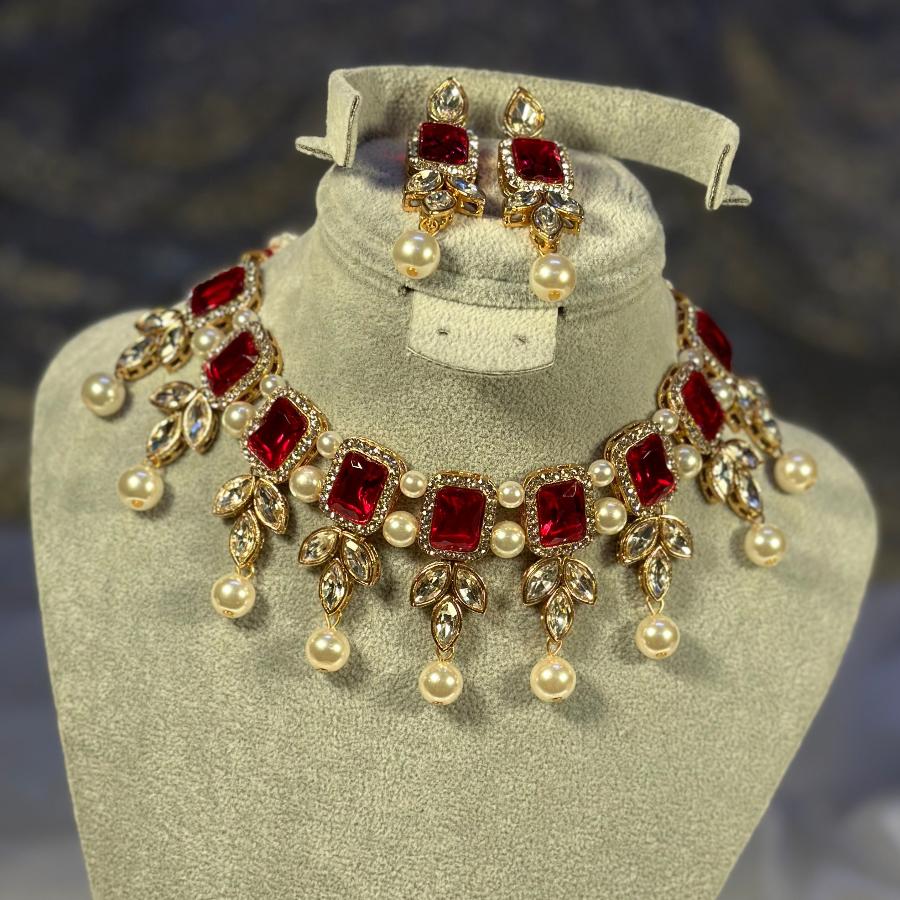 Kundan Necklace Red Set