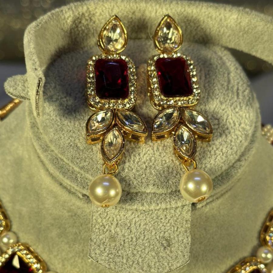 Kundan Necklace Maroon Set