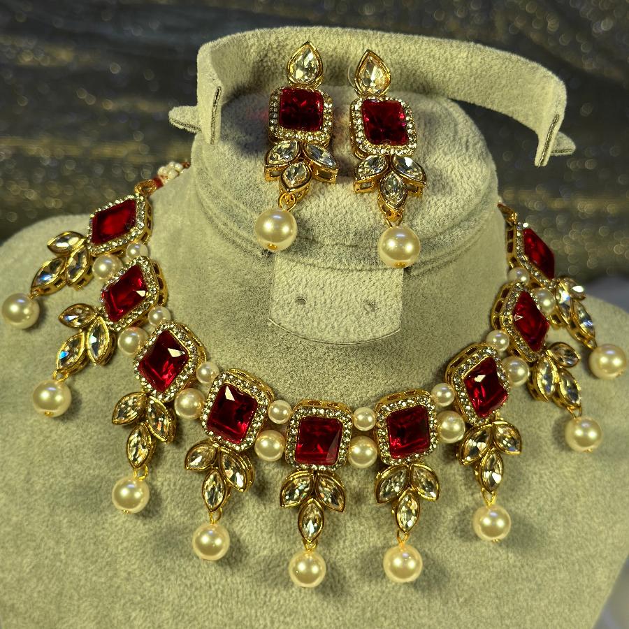 Kundan Necklace Red Set