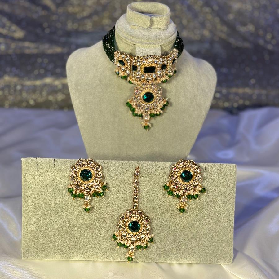 Kundan Necklace Green Pearl Set