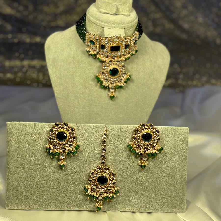 Kundan Necklace Green Pearl Set