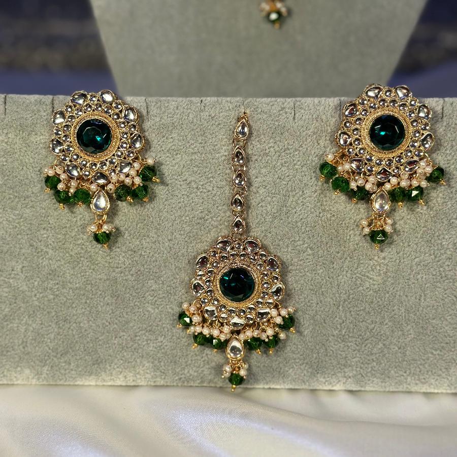 Kundan Necklace Green Pearl Set
