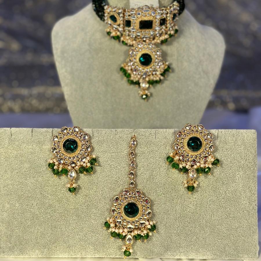 Kundan Necklace Green Pearl Set