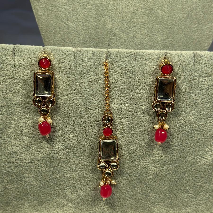 Kundan Necklace Cherry Red Set