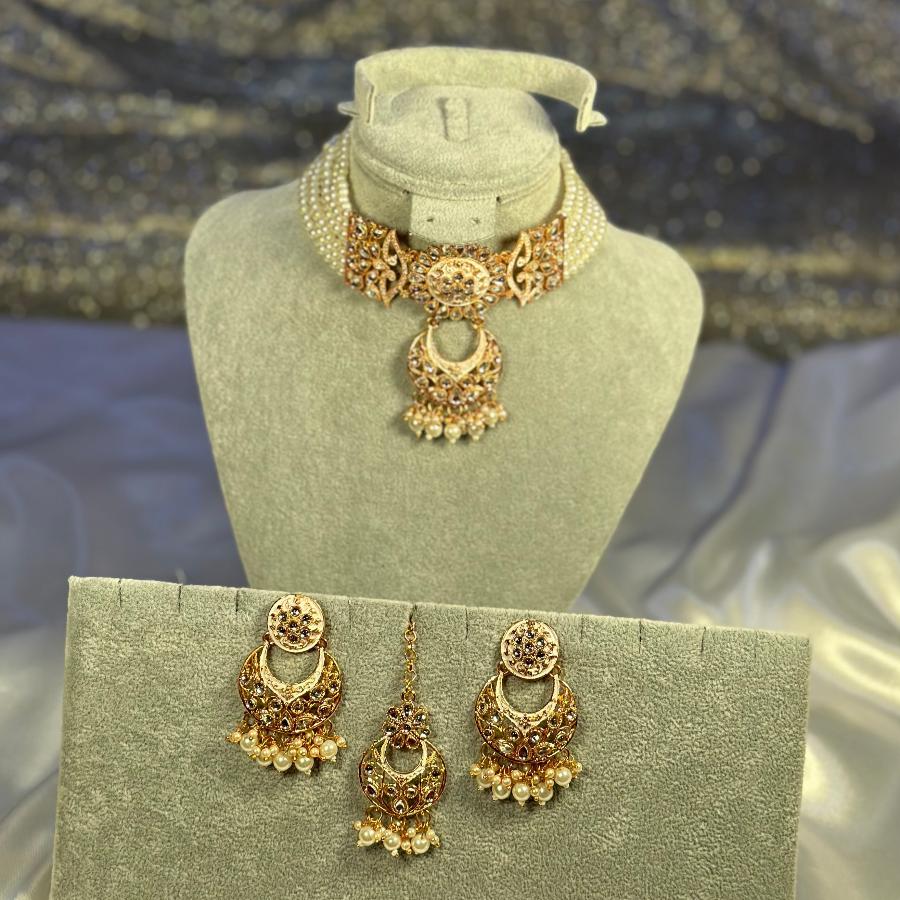 Choker Pearl Necklace Off-White Set