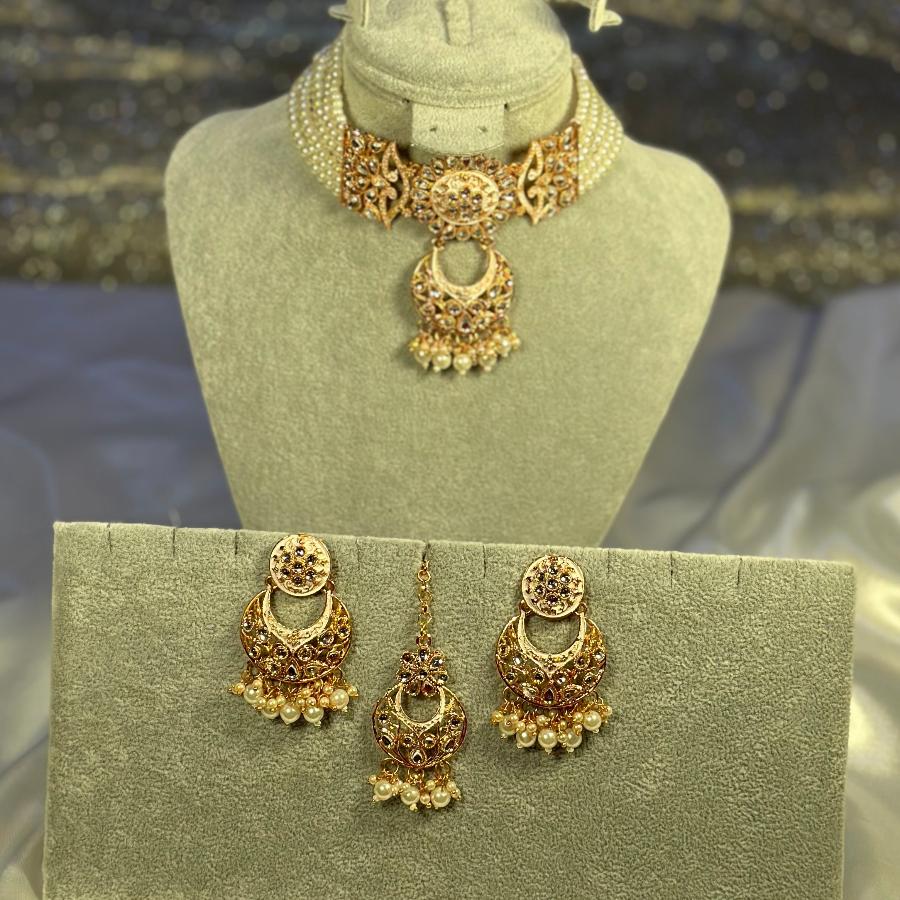 Choker Pearl Necklace Off-White Set