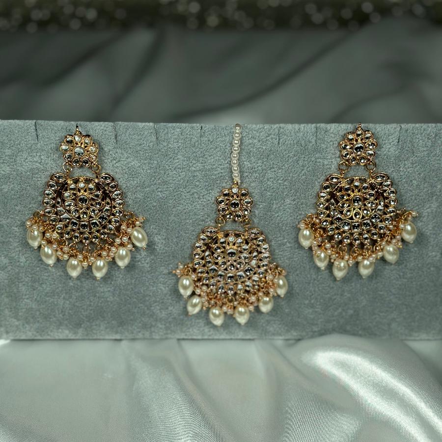 Kundan Jewellery Necklace With Jhumka Gold and White