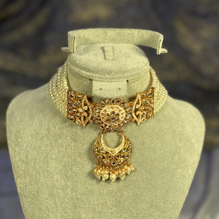 Choker Pearl Necklace Off-White Set