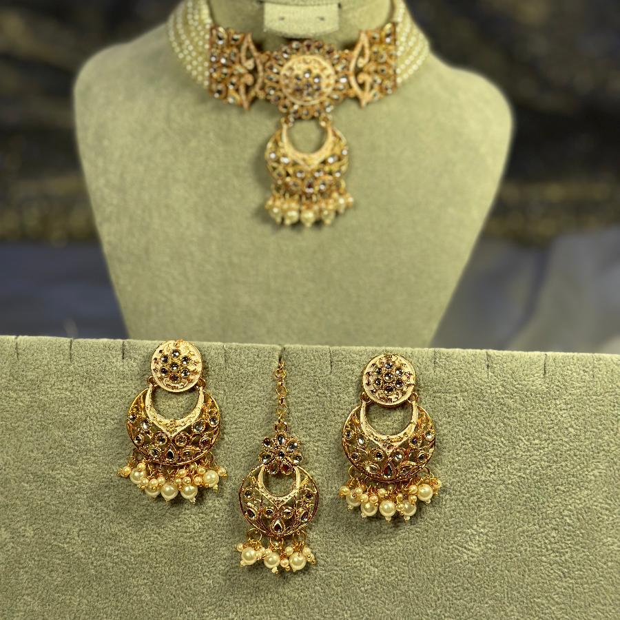 Choker Pearl Necklace Off-White Set