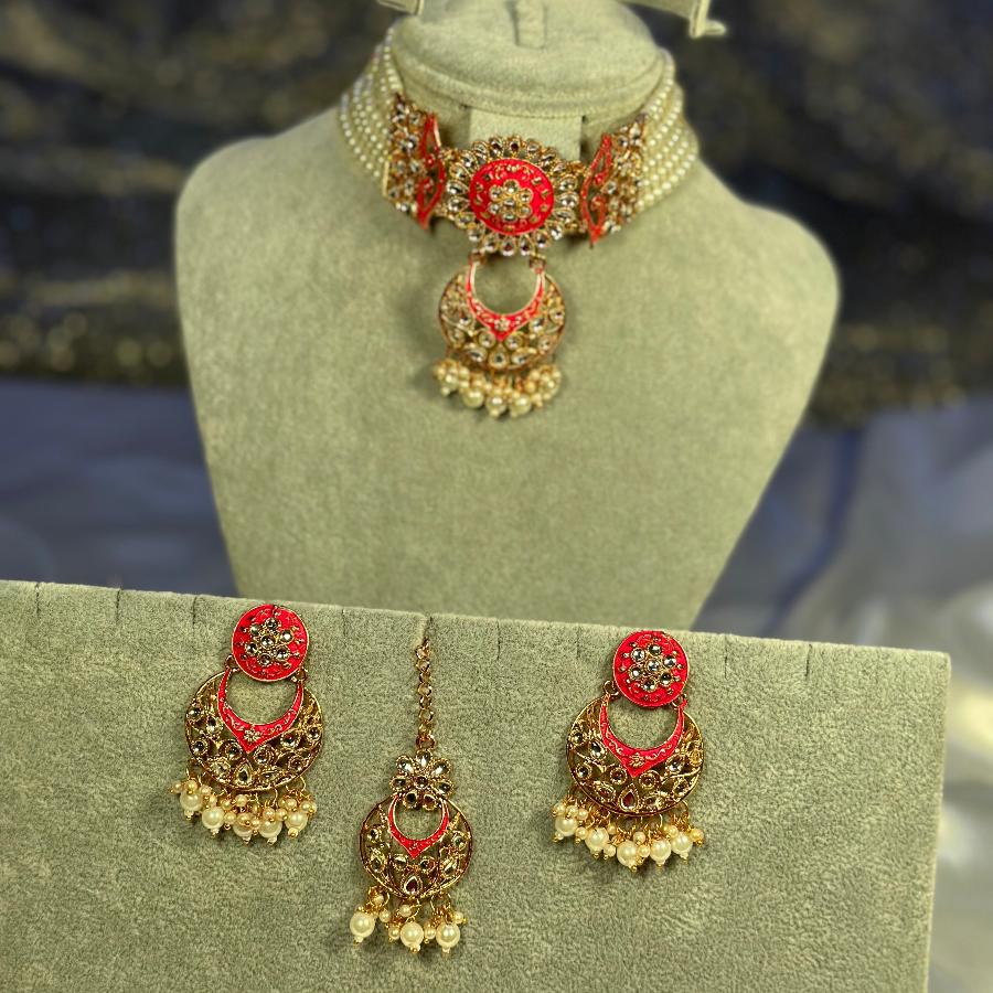 Kundan Choker Necklace Pink Set