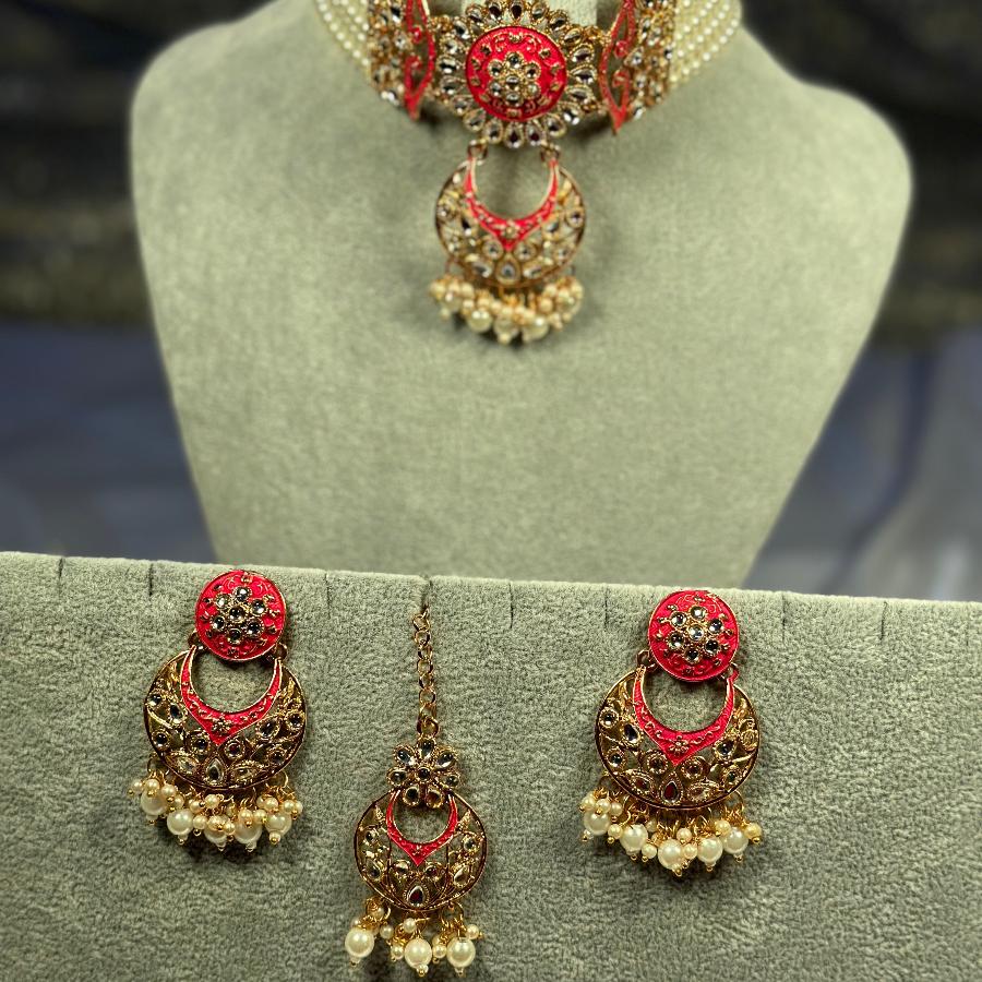 Kundan Choker Necklace Pink Set