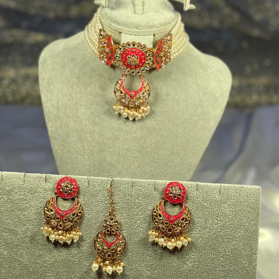 Kundan Choker Necklace Pink Set