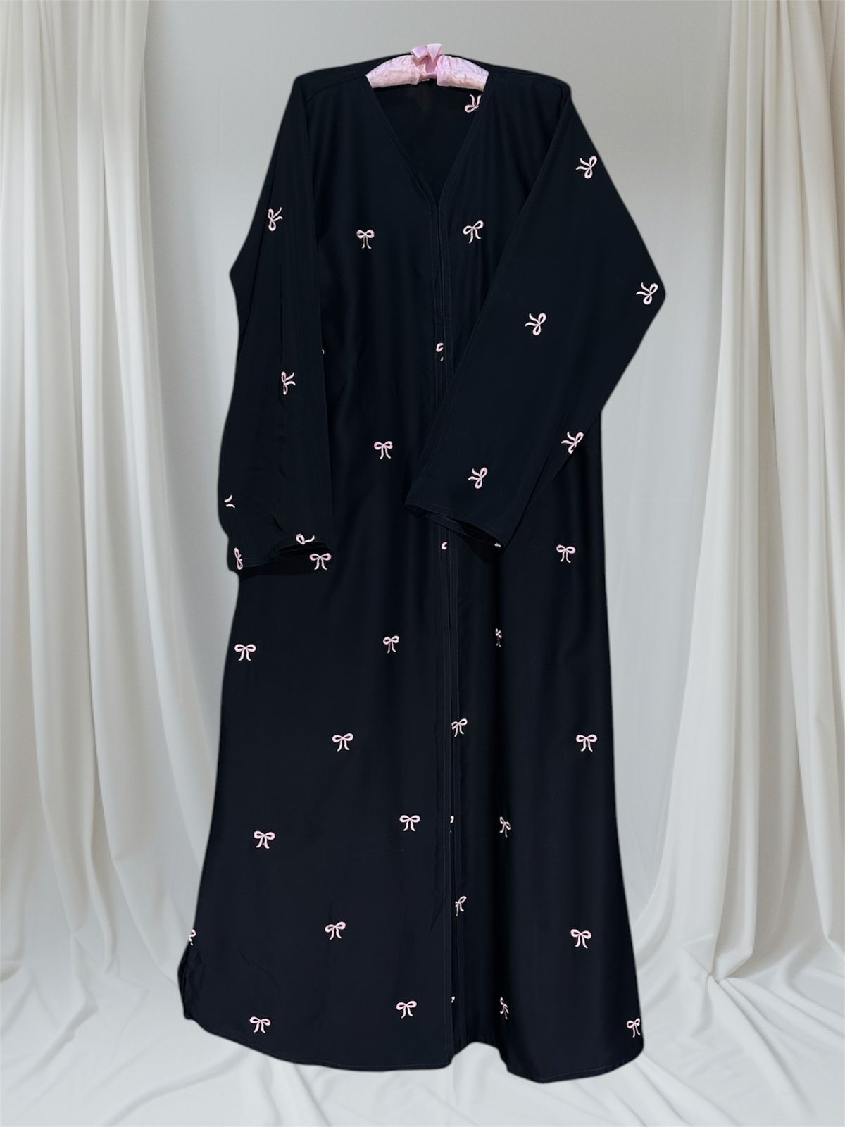 Abeer Luxe Abaya Pink Bow Embroidery