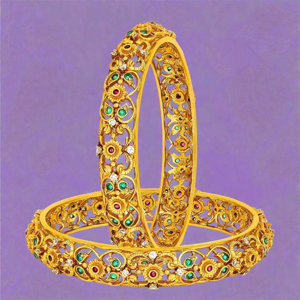 Bangles 22 Carat Gold Plated Zircon Red & Green