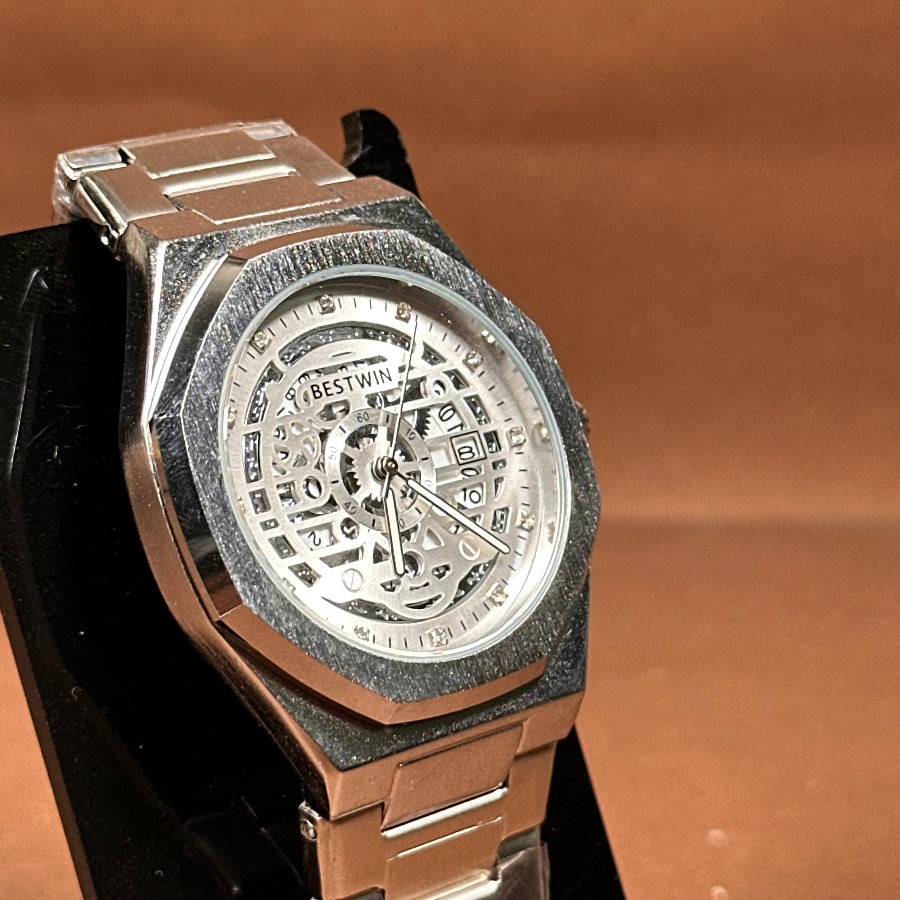 Bestwin Skeleton Watch For Men In Metal With Butterfly Lock