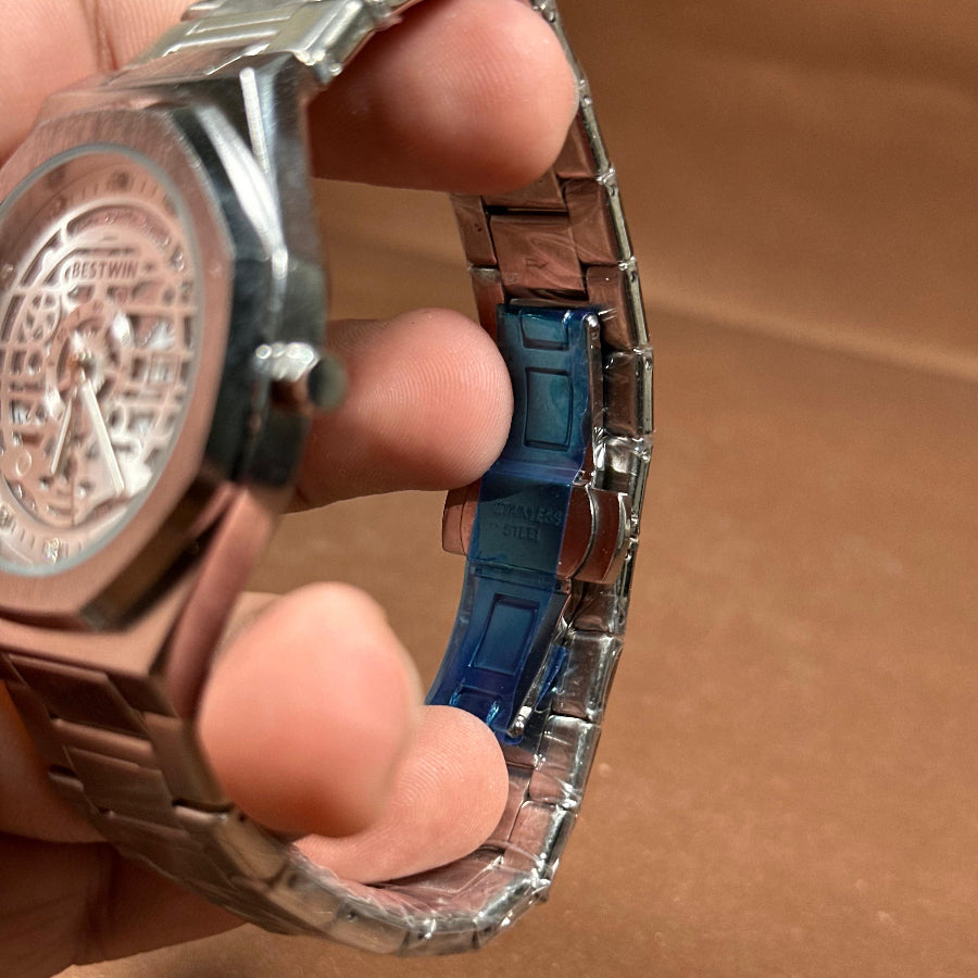 Bestwin Skeleton Watch For Men In Metal With Butterfly Lock