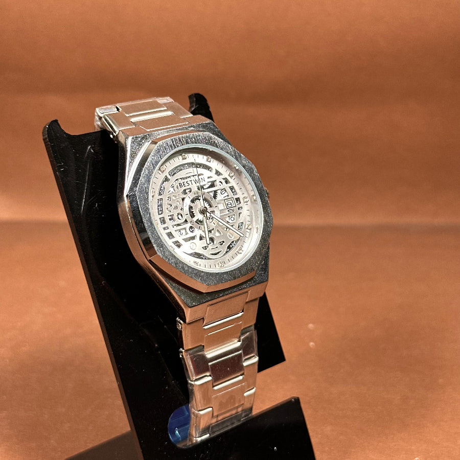 Bestwin Skeleton Watch For Men In Metal With Butterfly Lock