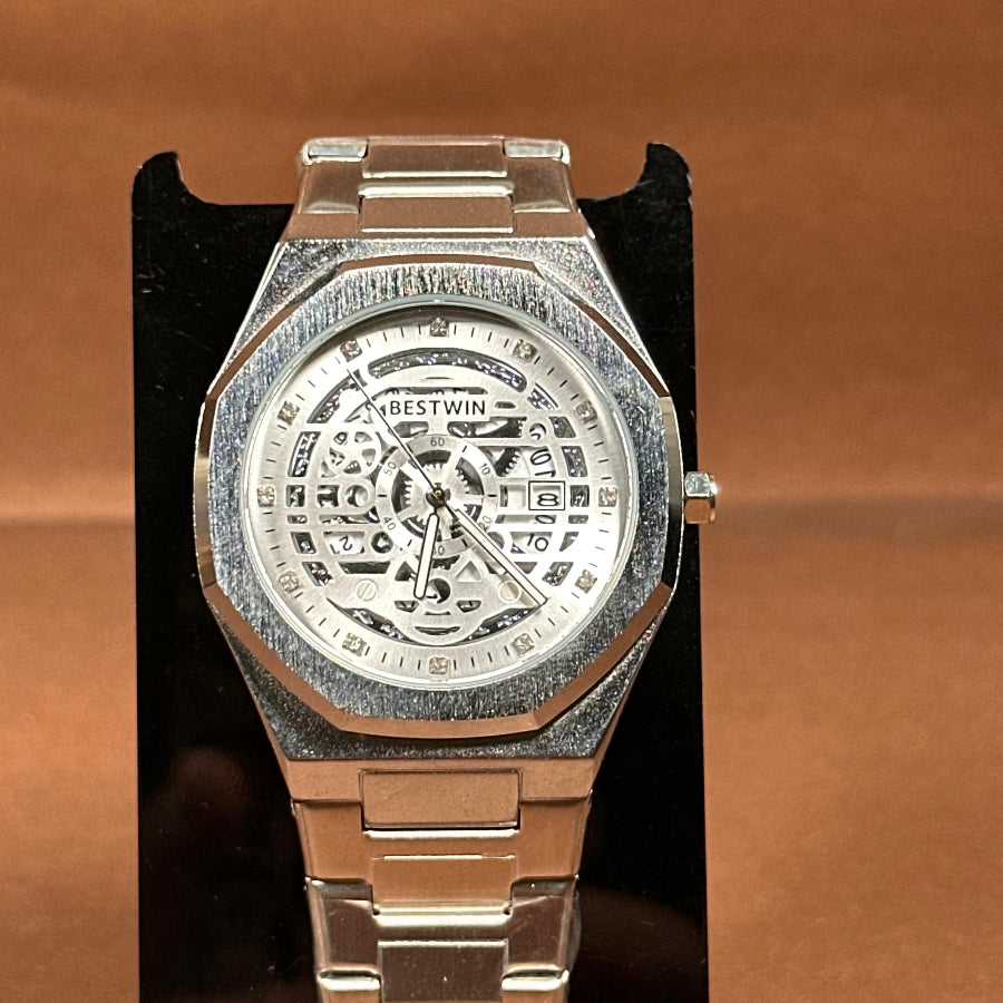 Bestwin Skeleton Watch For Men In Metal With Butterfly Lock