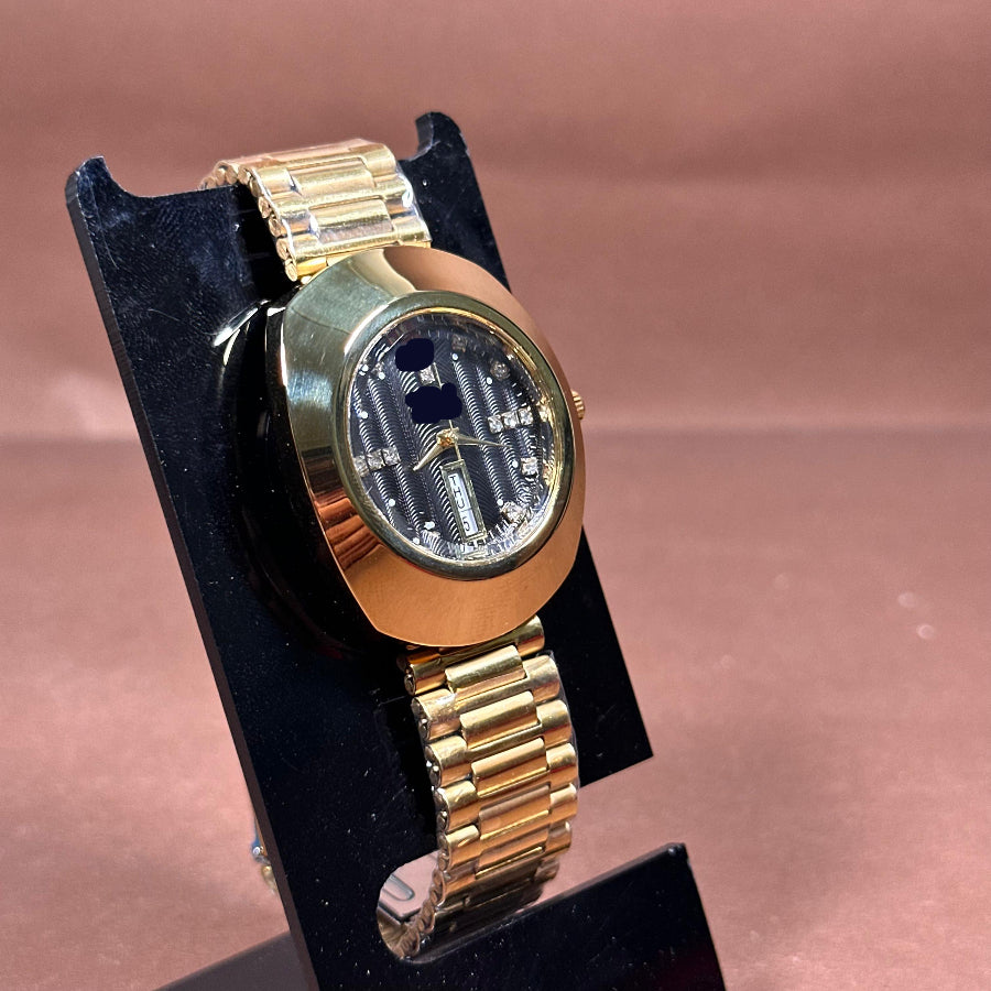 Black Textured Dial Gold Elegance Watch
