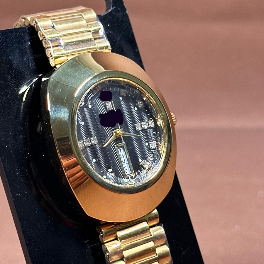 Black Textured Dial Gold Elegance Watch