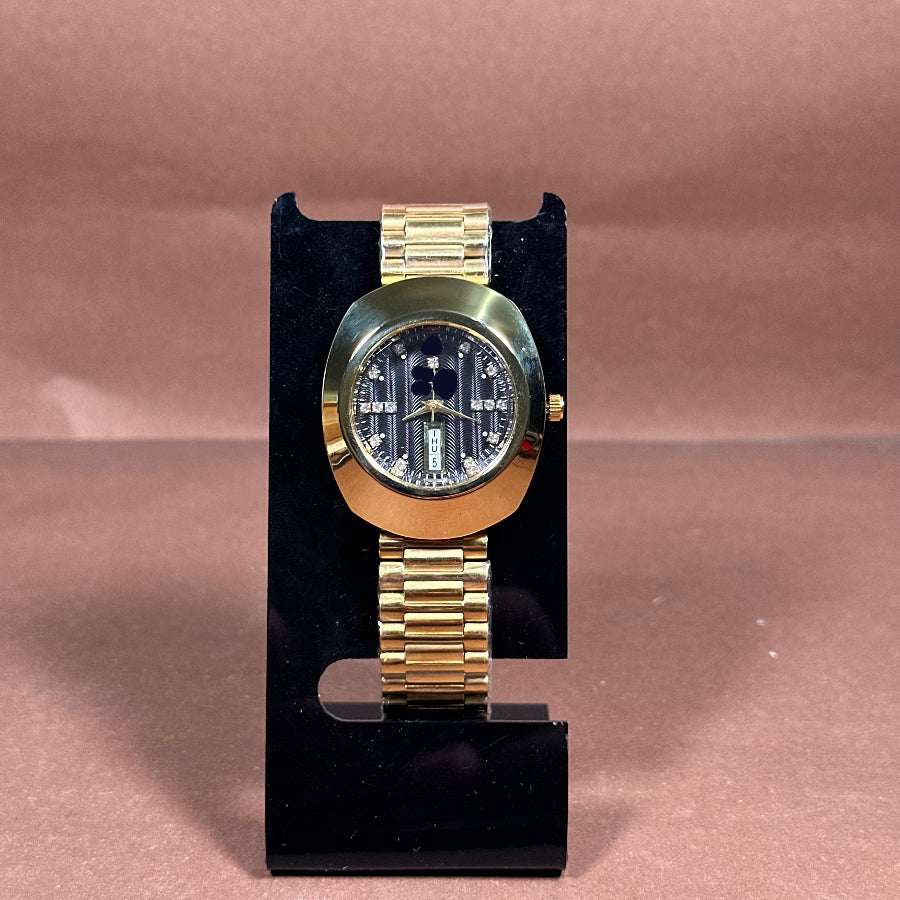 Black Textured Dial Gold Elegance Watch