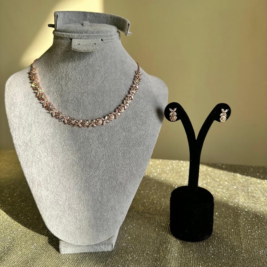 Cubic Zircon 18 Carat Necklace Set With Earrings in Rose Gold
