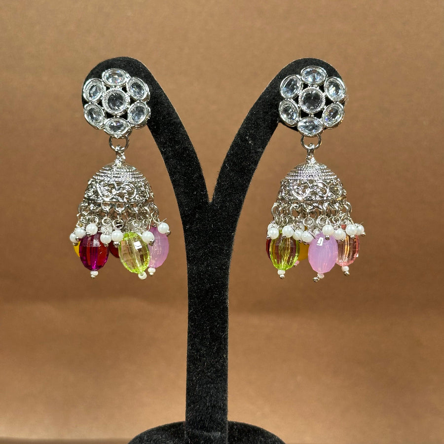 Earrings Silver Color With Multicolor beads